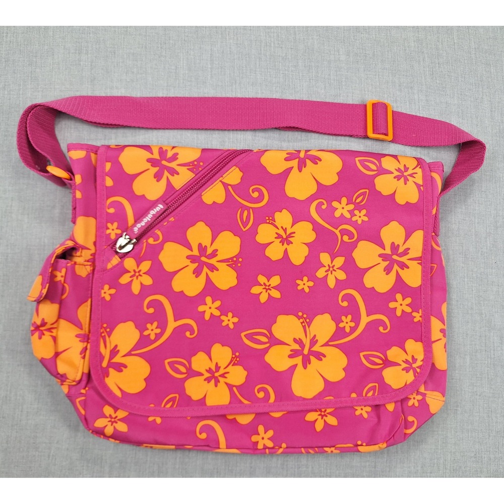 Turbulence Pink Orange Hibiscus Floral Messenger Bag Crossbody Y2K School Bag